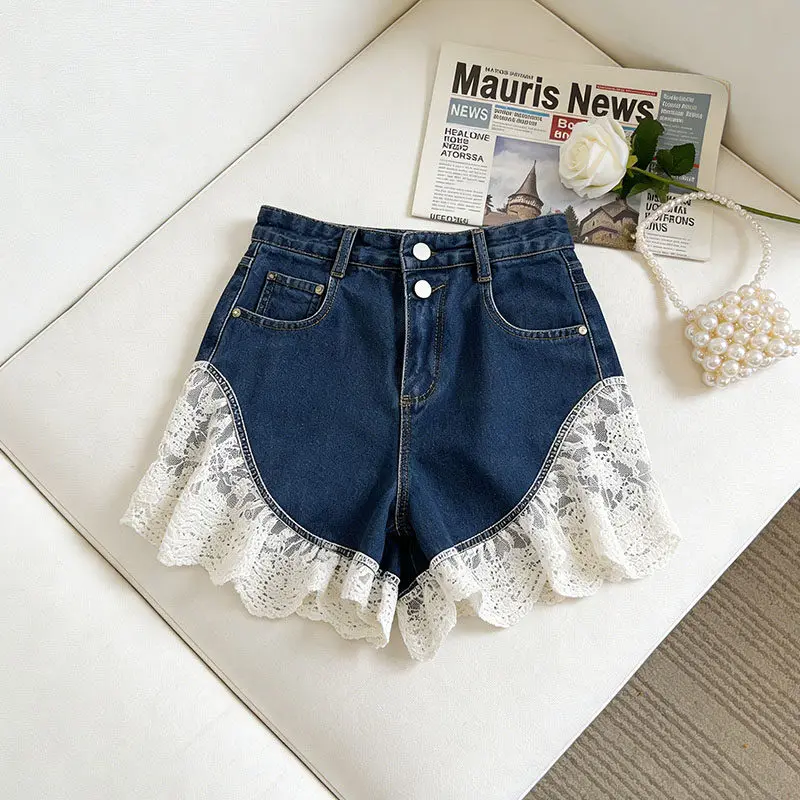 2026 Summer Women High Waisted Lace Patchwork Wide Leg Blue Denim Shorts , Woman Fashion Korean Designer Shorts
2026 Summer Women High Waisted Lace Patchwork Wide Leg Blue Denim Shorts , Woman Fashion Korean Designer Shorts