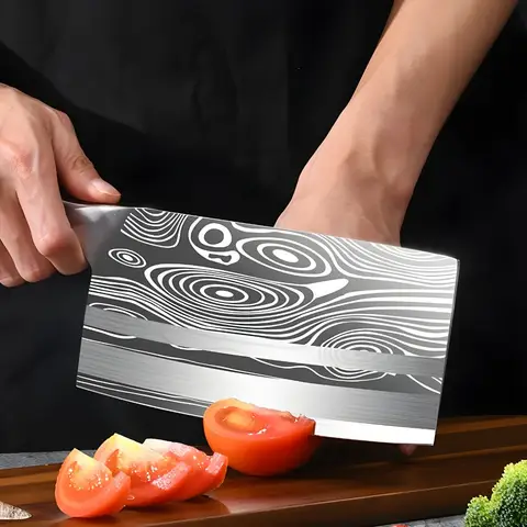 Premium 7-Inch Damascus Pattern Chef's Knife - Sharp Meat & Vegetable Cleaver, Perfect for Home and Restaurant Use