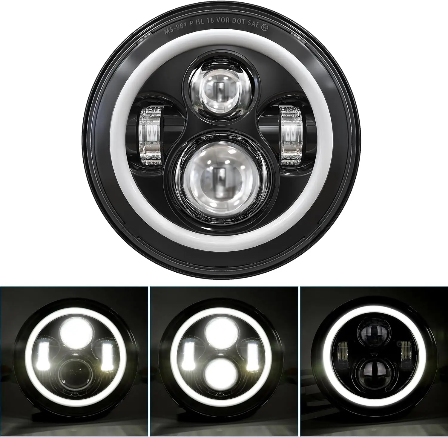 DOT 7 Inch Halo LED Headlight 7" Headlamp with White Halo for Electra Glide Street Glide Fat Boy Road King Heritage Softail Swit
DOT 7 Inch Halo LED Headlight 7" Headlamp with White Halo for Electra Glide Street Glide Fat Boy Road King Heritage Softail Swit
