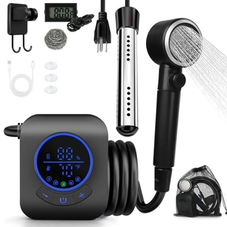 Portable Shower with Water Heater Camping Shower Pump with 8000mAh Battery, 5-Speed Settings, LCD Display, 6L/min, IPX8 Portabl
Portable Shower with Water Heater Camping Shower Pump with 8000mAh Battery, 5-Speed Settings, LCD Display, 6L/min, IPX8 Portabl