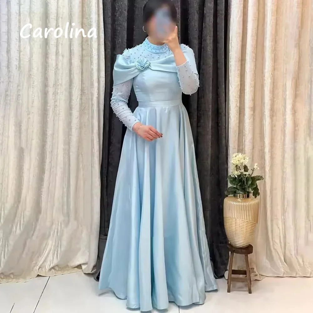 Carolina Customized Beading Long Sleeve Evening Dress High Neck A-Line Prom Dress Pealrs Floor-Length Satin Formal Party Dress
Carolina Customized Beading Long Sleeve Evening Dress High Neck A-Line Prom Dress Pealrs Floor-Length Satin Formal Party Dress