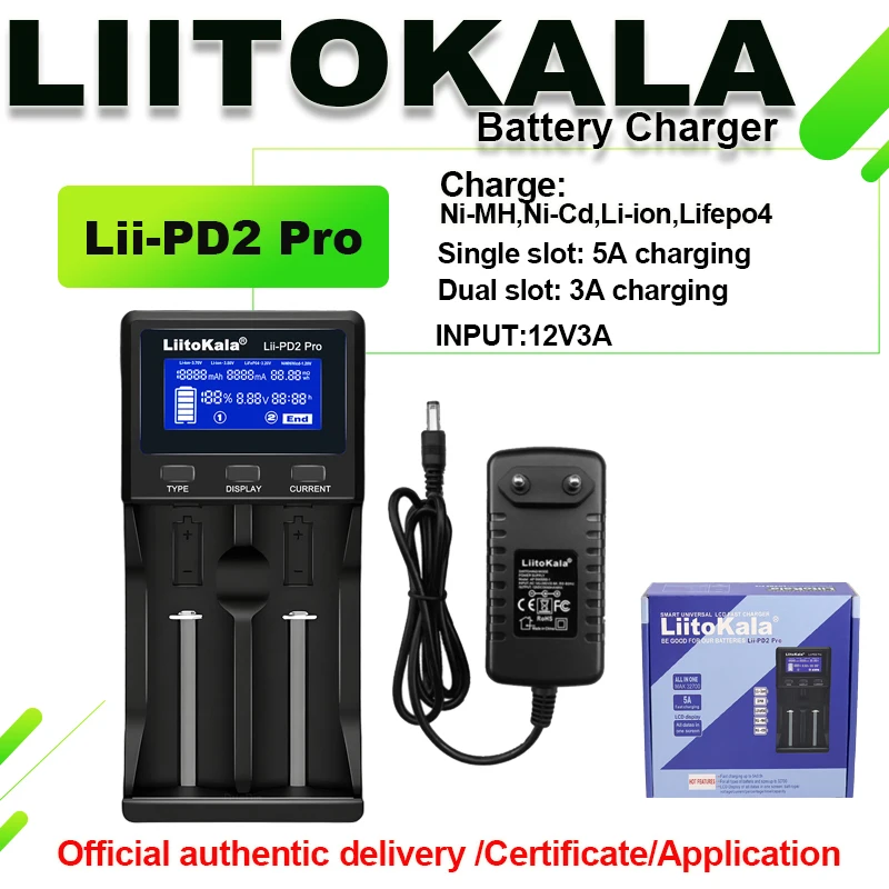 Liitokala PD2 Pro Смарт-зарядное устройство с 2 слотами, 5 А, быстрая зарядка с одним слотом и ЖК-дисплеем для перезаряжаемых батарей
Liitokala PD2 Pro Смарт-зарядное устройство с 2 слотами, 5 А, быстрая зарядка с одним слотом и ЖК-дисплеем для перезаряжаемых батарей