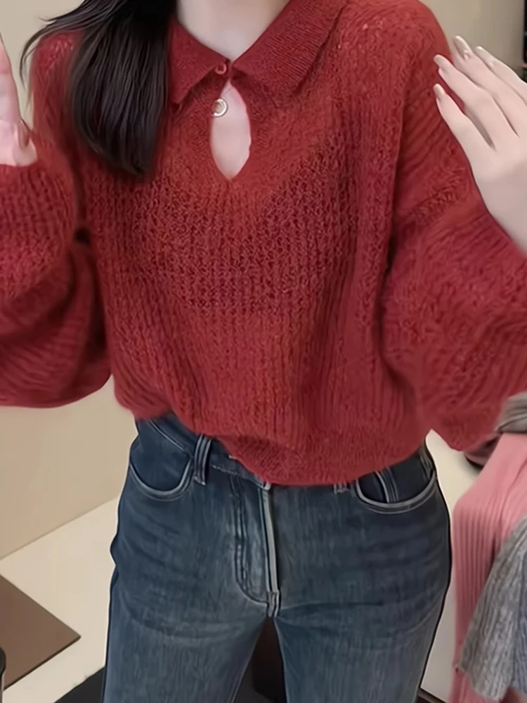 Elegant Korean Style Long Sleeve Neck Sweater Casual Ageless Button Design Women's Top Red for New Year Fashion Commute
Elegant Korean Style Long Sleeve Neck Sweater Casual Ageless Button Design Women's Top Red for New Year Fashion Commute
