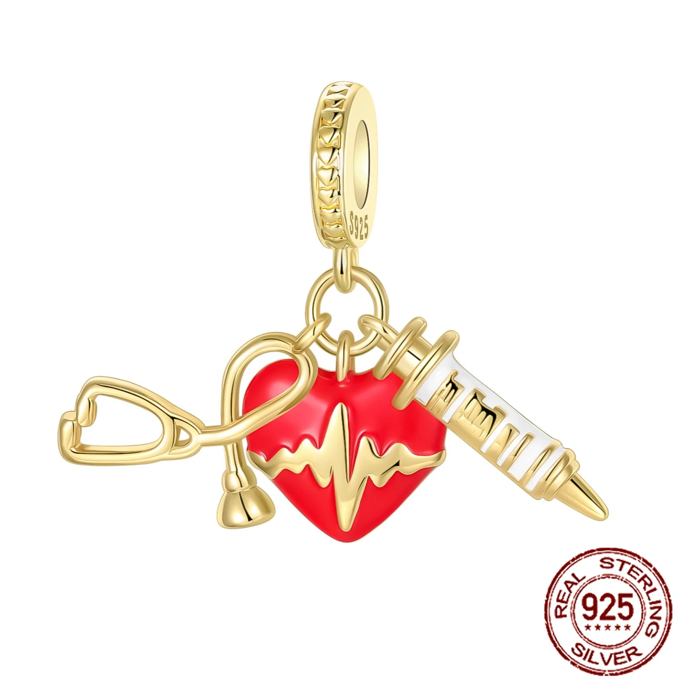 925 Sterling Silver Heartbeat Syringe Stethoscope Pendant Charm Fit Original Charm Bracelets Women DIY Jewelry Gift
925 Sterling Silver Heartbeat Syringe Stethoscope Pendant Charm Fit Original Charm Bracelets Women DIY Jewelry Gift