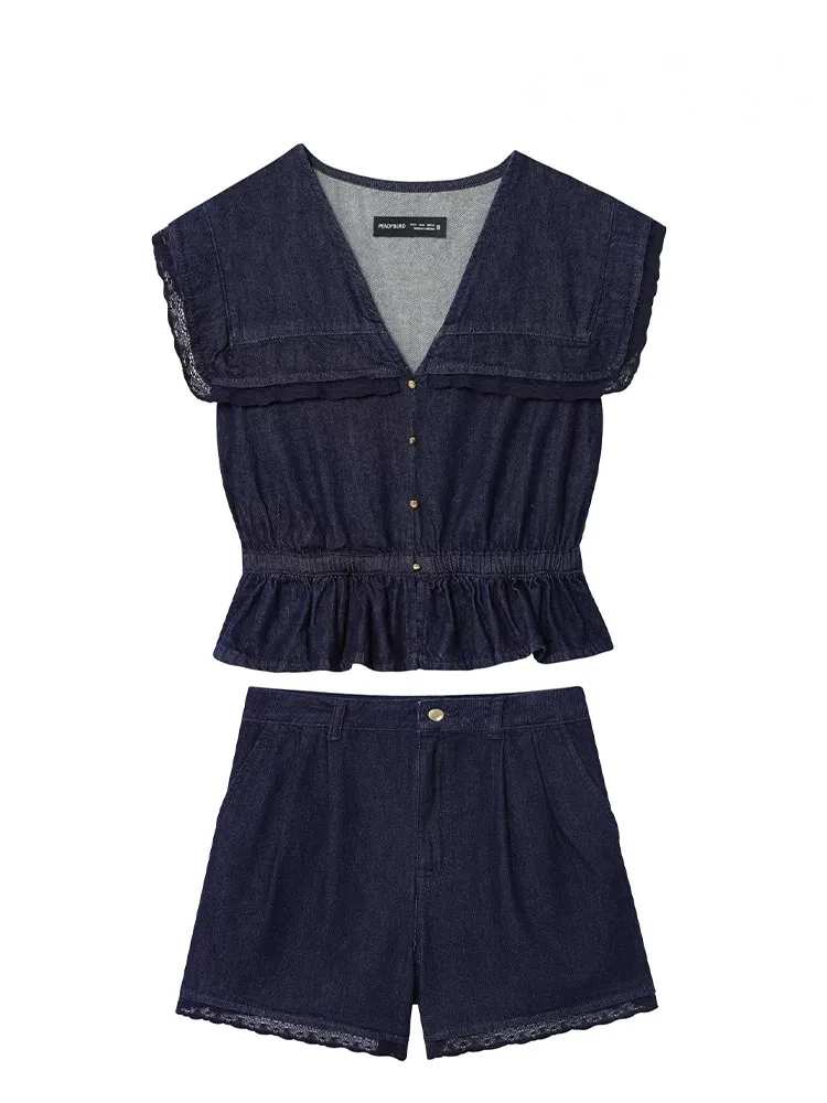 HH женская мода ретро джинсовая однобортная кружевная рубашка без рукавов с v-образным вырезом + High Street карман на молнии повседневные шорты костюм 
HH женская мода ретро джинсовая однобортная кружевная рубашка без рукавов с v-образным вырезом + High Street карман на молнии повседневные шорты костюм
