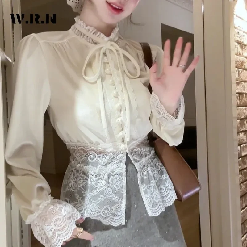 Lolita Style Sweet Lace-up Patchwork Lace Long Sleeve Shirt Women Causal Bow Chic Soft Blouses Single Breasted Chiffon Tees Top
Lolita Style Sweet Lace-up Patchwork Lace Long Sleeve Shirt Women Causal Bow Chic Soft Blouses Single Breasted Chiffon Tees Top