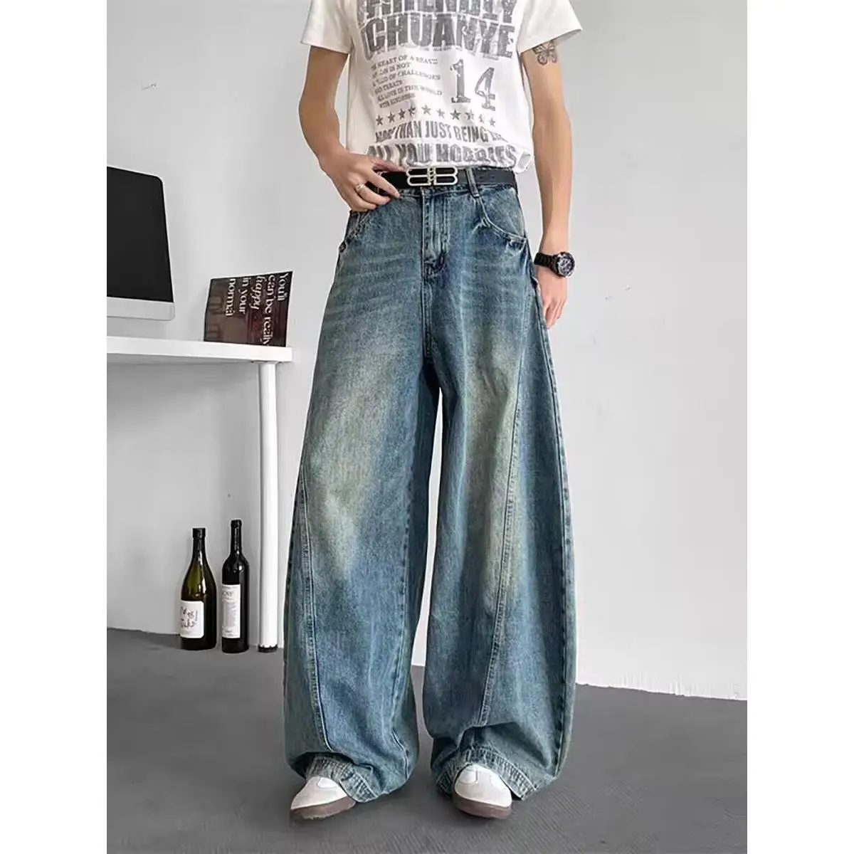 Retro Patchwork Wide Leg Men's Jeans Winter Trend Loose Washed Loose Pants High Street Drapey Vintage Long Trousers
Retro Patchwork Wide Leg Men's Jeans Winter Trend Loose Washed Loose Pants High Street Drapey Vintage Long Trousers