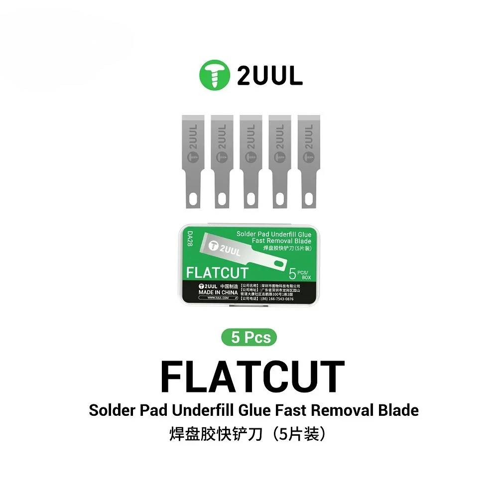 DA28 5pcs/box Flatcut Solder Pad Underfill Glue Fast Removal Blades IC Chip Repair Thin Blade PCB Motherboard Repair Knife
DA28 5pcs/box Flatcut Solder Pad Underfill Glue Fast Removal Blades IC Chip Repair Thin Blade PCB Motherboard Repair Knife