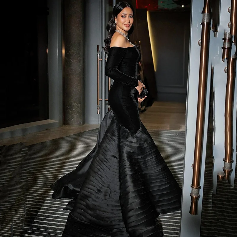 Sumnus Elegant Mermaid Prom Dresses Black Off Shoulder Tiered Floor Length Evening Dress فساتين سهرة Customized
Sumnus Elegant Mermaid Prom Dresses Black Off Shoulder Tiered Floor Length Evening Dress فساتين سهرة Customized