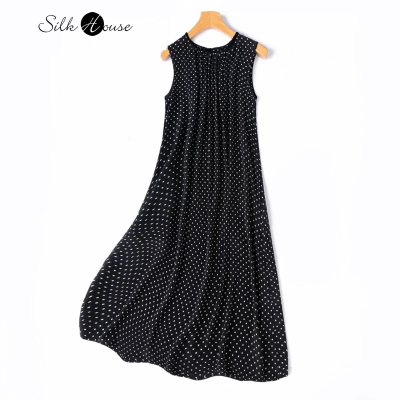 Classic Modern Style Black/White Polka Dot 100% Natural Mulberry Silk Double Crepe Sleeveless A-line Women's Summer Casual Dress
Classic Modern Style Black/White Polka Dot 100% Natural Mulberry Silk Double Crepe Sleeveless A-line Women's Summer Casual Dress
