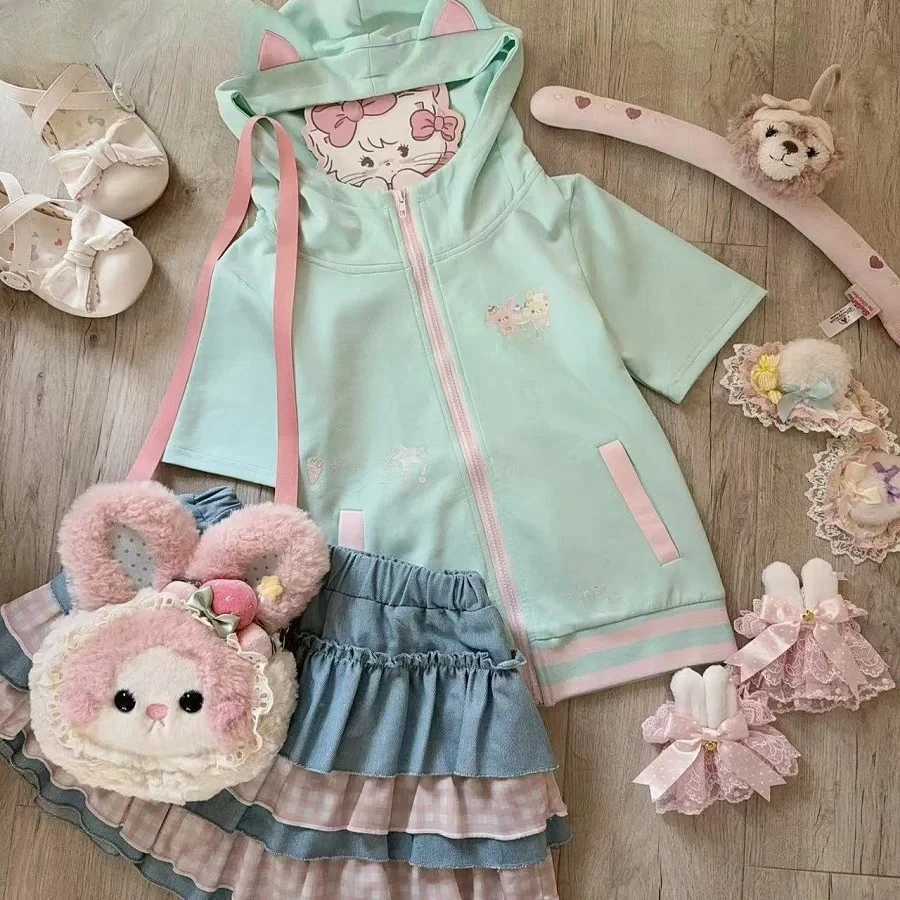 Original Homemade Cute Hooded Zipper Short-sleeved Jacket High Waist Short Skirt Suit Babes Slim T-shirt Female Versatile
Original Homemade Cute Hooded Zipper Short-sleeved Jacket High Waist Short Skirt Suit Babes Slim T-shirt Female Versatile