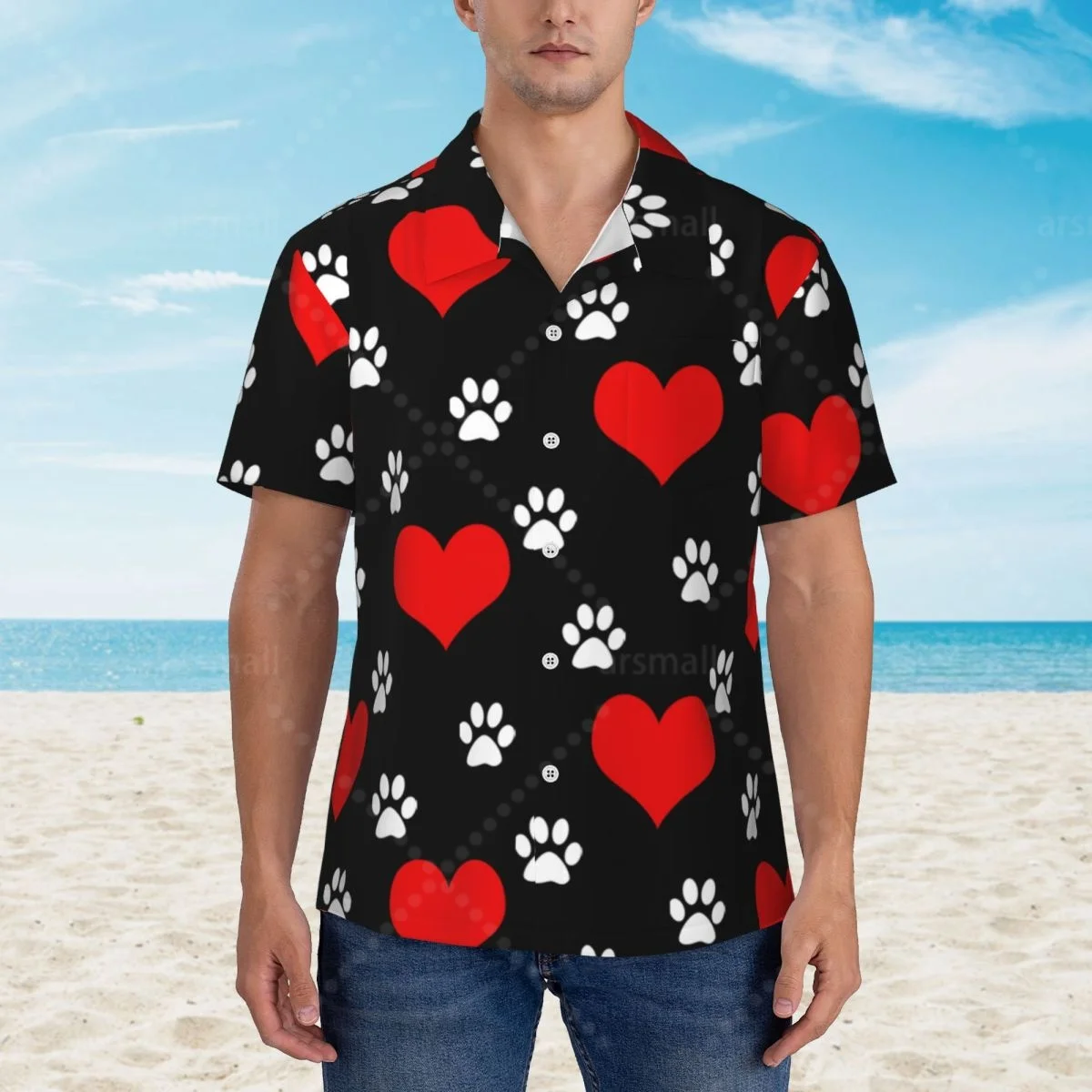 Paw Print Hearts Hawaiian Shirt Men Short Sleeve Casual Floral Print Beach Shirt Summer Vacation Shirt
Paw Print Hearts Hawaiian Shirt Men Short Sleeve Casual Floral Print Beach Shirt Summer Vacation Shirt