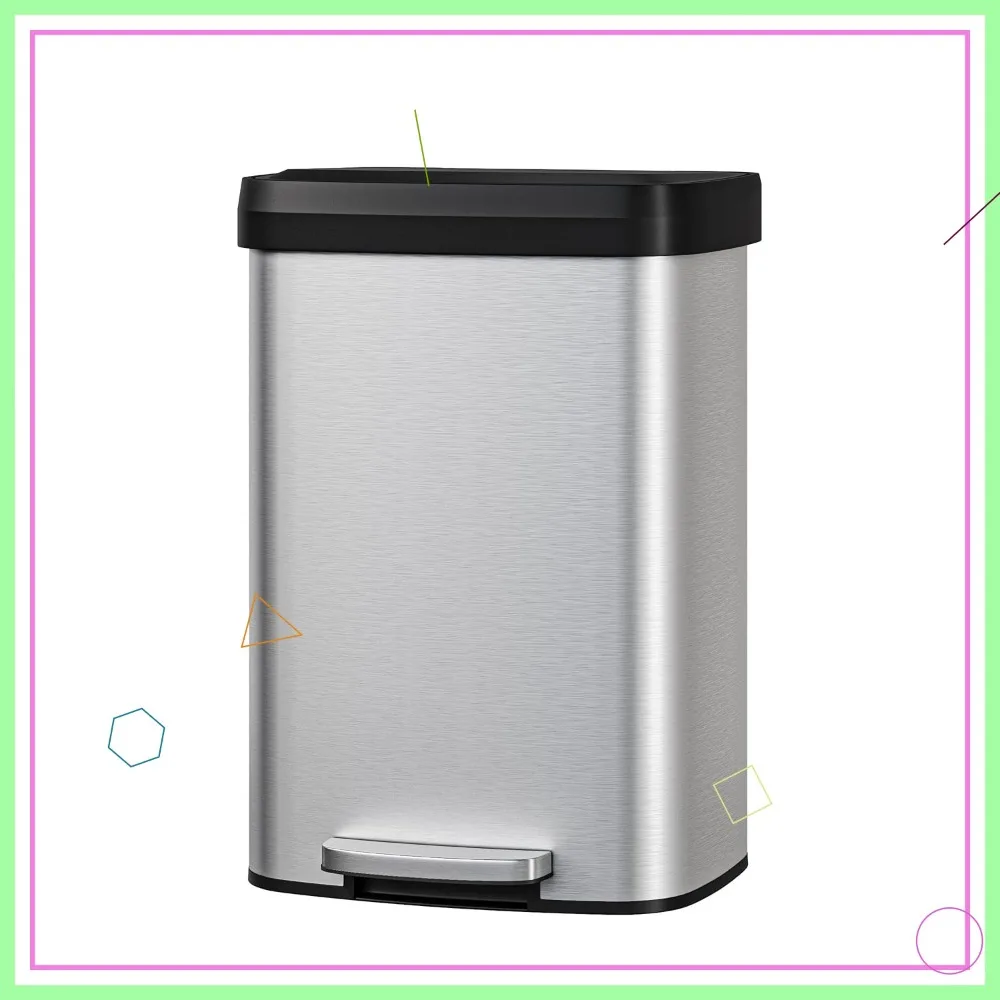 13 Gal Stainless Steel Trash Can with Lid, Rustproof Step-on Kitchen Garbage Bin, Soft Close Plastic Lid, Silver
13 Gal Stainless Steel Trash Can with Lid, Rustproof Step-on Kitchen Garbage Bin, Soft Close Plastic Lid, Silver