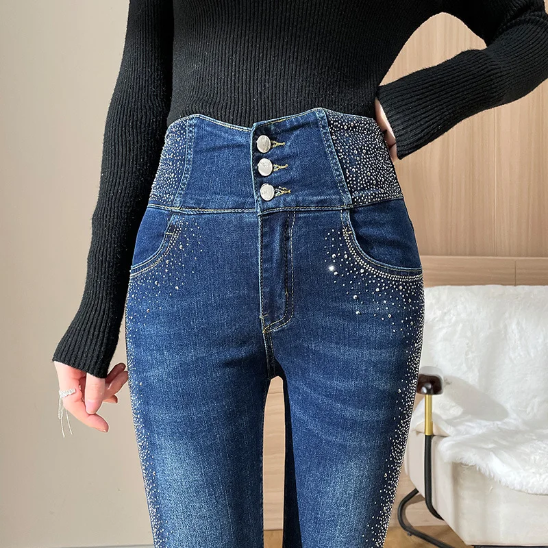 Winter Button Waist Tuck Skinny Jeans Mujer Women Warm Denim Pencil Pants Fashion High Waist Trousers
Winter Button Waist Tuck Skinny Jeans Mujer Women Warm Denim Pencil Pants Fashion High Waist Trousers