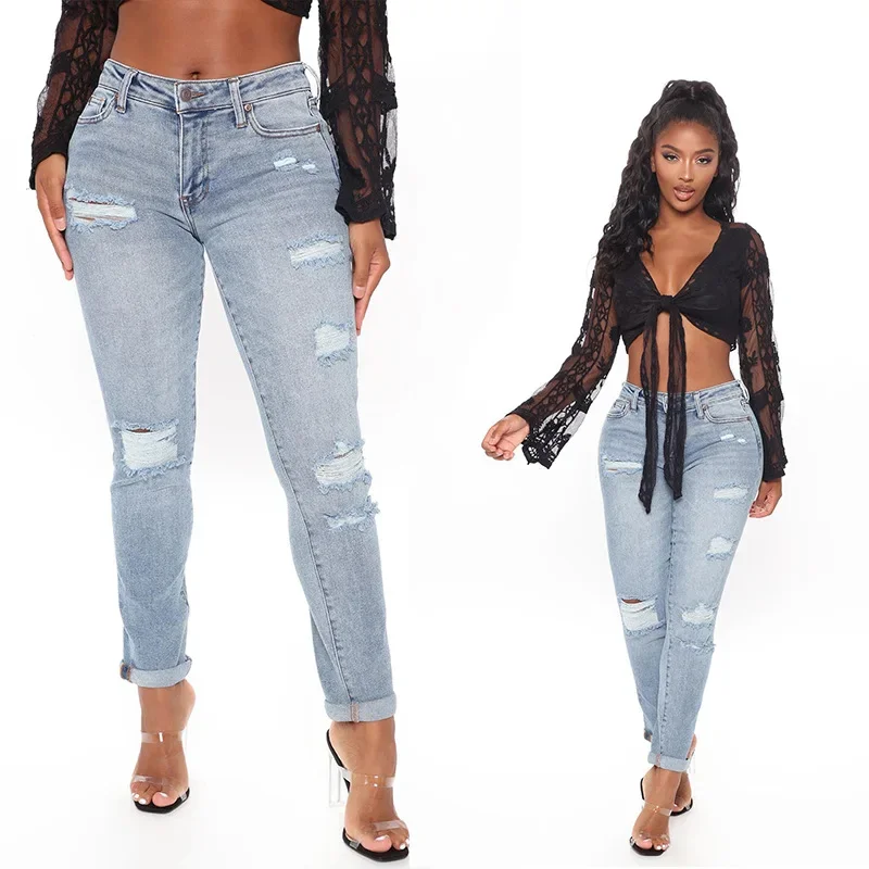 Sexy Ripped Jeans For Women Fashion Slim Stretch Mid Waist Denim Pencil Pants Lady Casual Skinny Distressed Jeans
Sexy Ripped Jeans For Women Fashion Slim Stretch Mid Waist Denim Pencil Pants Lady Casual Skinny Distressed Jeans