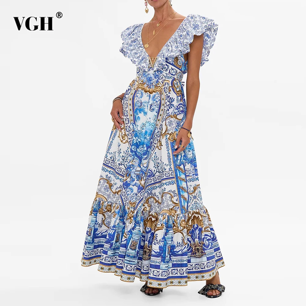 VGH Bohemia Printing Maxi Dresses for Women Deep Neck Flying Sleeve High Waist Patchwork Folds Vintage Dress Female Summer Style
VGH Bohemia Printing Maxi Dresses for Women Deep Neck Flying Sleeve High Waist Patchwork Folds Vintage Dress Female Summer Style