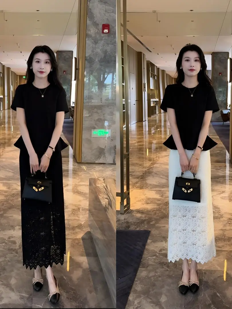 Summer Soft Color round Neck Short Sleeve T-Shirt Lace Back Split H-Shape Skirt Set Women's Fashion Casual Outfit
Summer Soft Color round Neck Short Sleeve T-Shirt Lace Back Split H-Shape Skirt Set Women's Fashion Casual Outfit