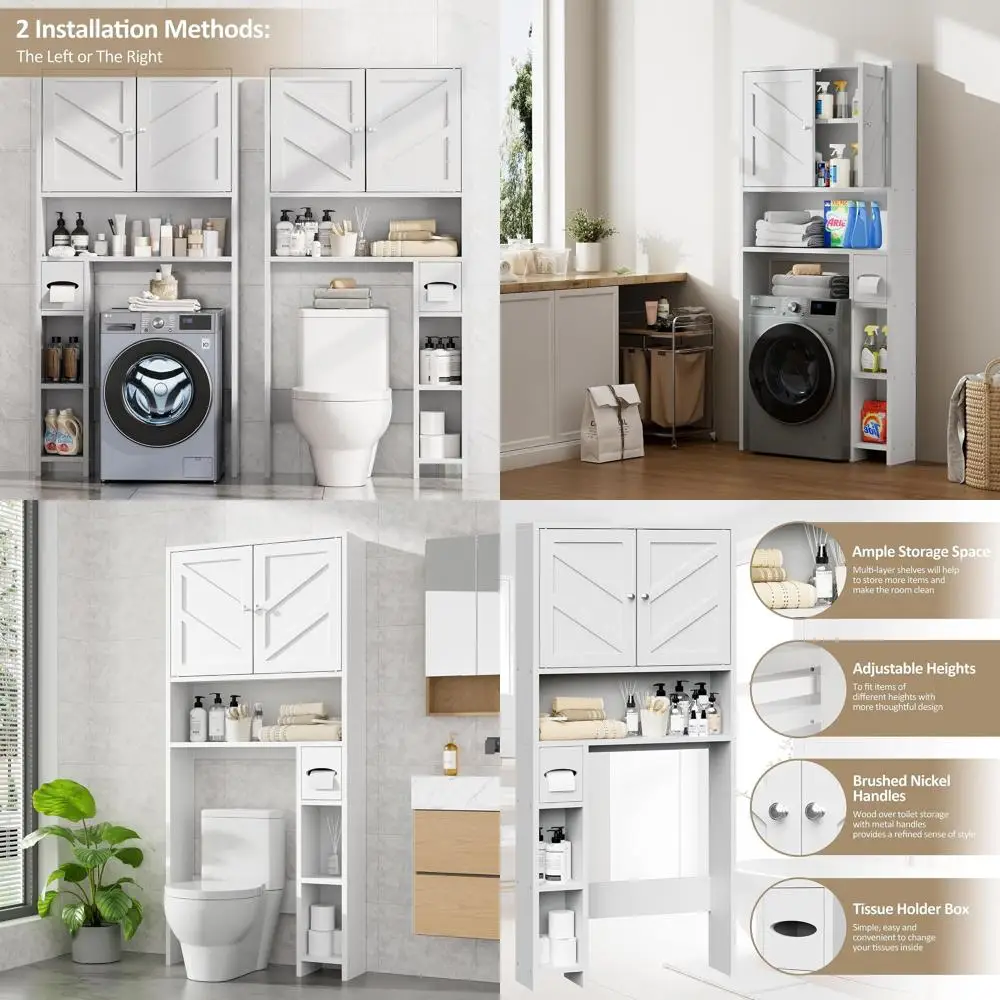 White Freestanding Bathroom Storage Cabinet with Adjustable Shelf and Toilet Paper Stand
White Freestanding Bathroom Storage Cabinet with Adjustable Shelf and Toilet Paper Stand