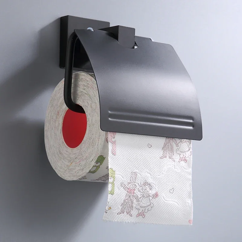 Space aluminum toilet paper holder with lid for storage and dustproof, no-drilling wall-mounted toilet paper holder decoration 
Space aluminum toilet paper holder with lid for storage and dustproof, no-drilling wall-mounted toilet paper holder decoration