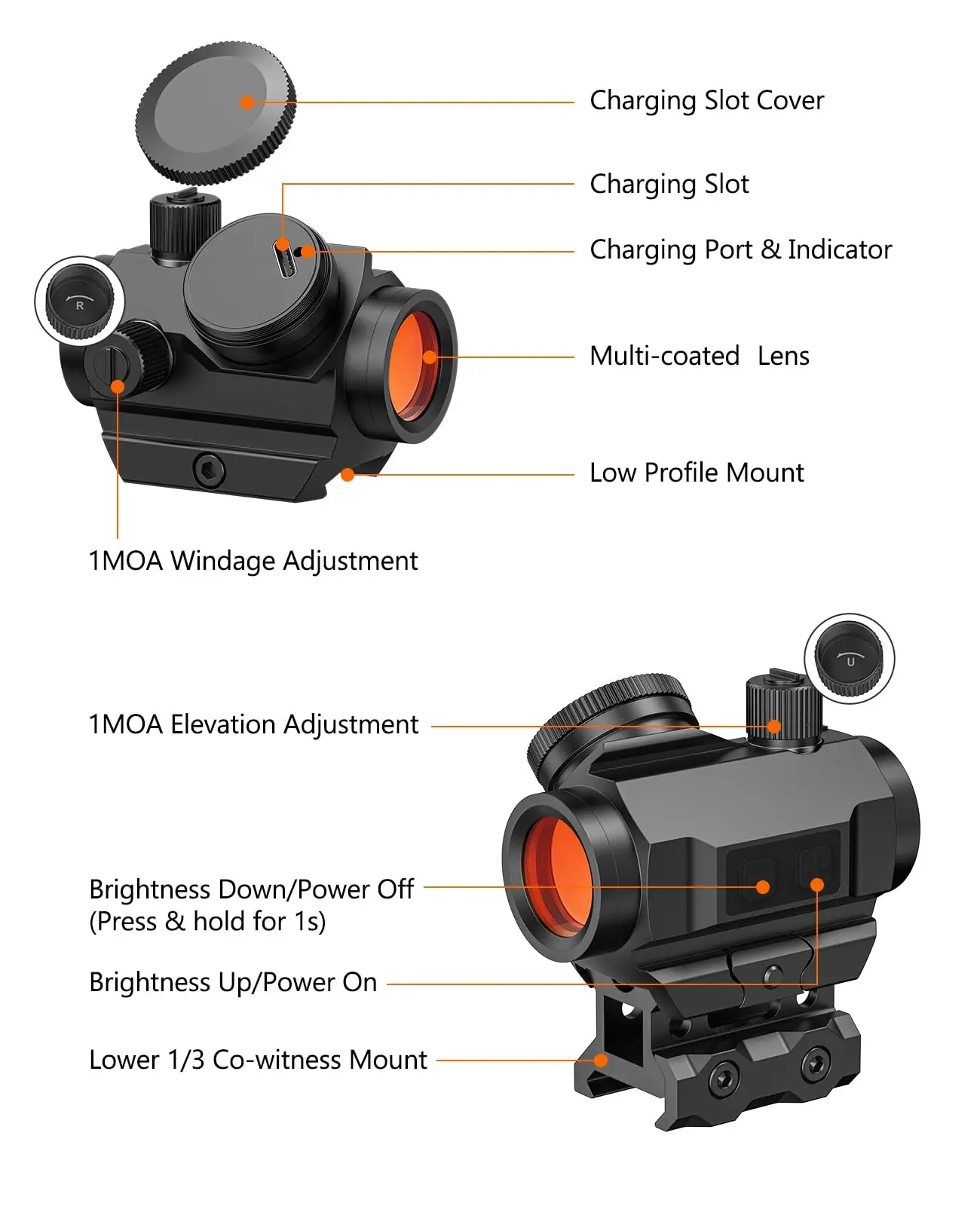 Airsoft Rechargeable Red Green Dot Sight 3 MOA Scope Optic with Lower 1/3 Co-Witness Riser & Low-Profile 20mm Picatinny Mount
Airsoft Rechargeable Red Green Dot Sight 3 MOA Scope Optic with Lower 1/3 Co-Witness Riser & Low-Profile 20mm Picatinny Mount