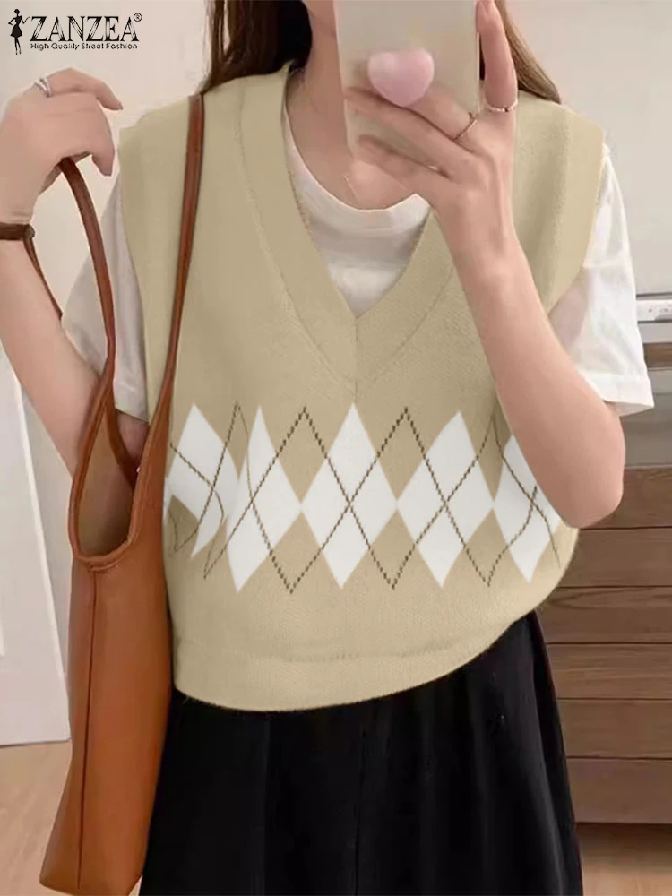 ZANZEA, женские пуловеры, свитера, жилеты, осень 202, трикотаж без рукавов, топы, повседневные вязаные жилеты с клетчатым принтом, модный джемпер с v-образным вырезом
ZANZEA, женские пуловеры, свитера, жилеты, осень 202, трикотаж без рукавов, топы, повседневные вязаные жилеты с клетчатым принтом, модный джемпер с v-образным вырезом