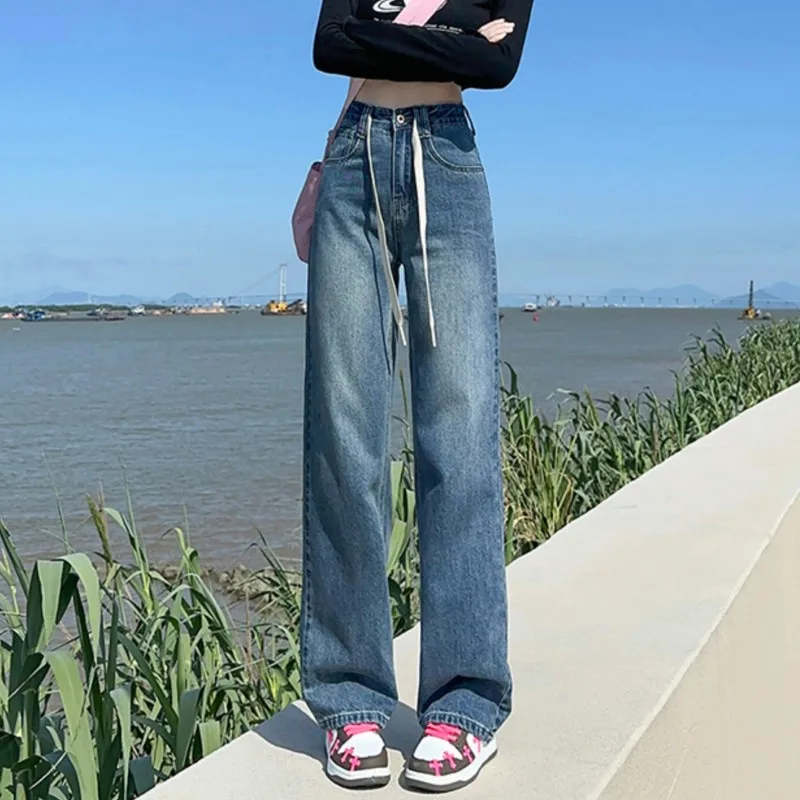 Vintage Wash Drawstring Denim Jeans High Waist Loose Wide Leg Drop Straight Pants Women's Trend Long Pants Extended Brand
Vintage Wash Drawstring Denim Jeans High Waist Loose Wide Leg Drop Straight Pants Women's Trend Long Pants Extended Brand