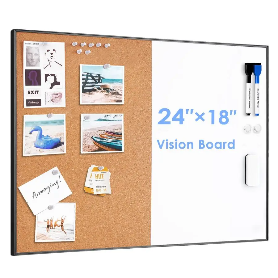 Cork Board White Board Combo, 24 x 18 Inch Bulletin Board, Magnetic Dry Erase Board amp Corkboard for Wall, Vision Board for Hom
Cork Board White Board Combo, 24 x 18 Inch Bulletin Board, Magnetic Dry Erase Board amp Corkboard for Wall, Vision Board for Hom