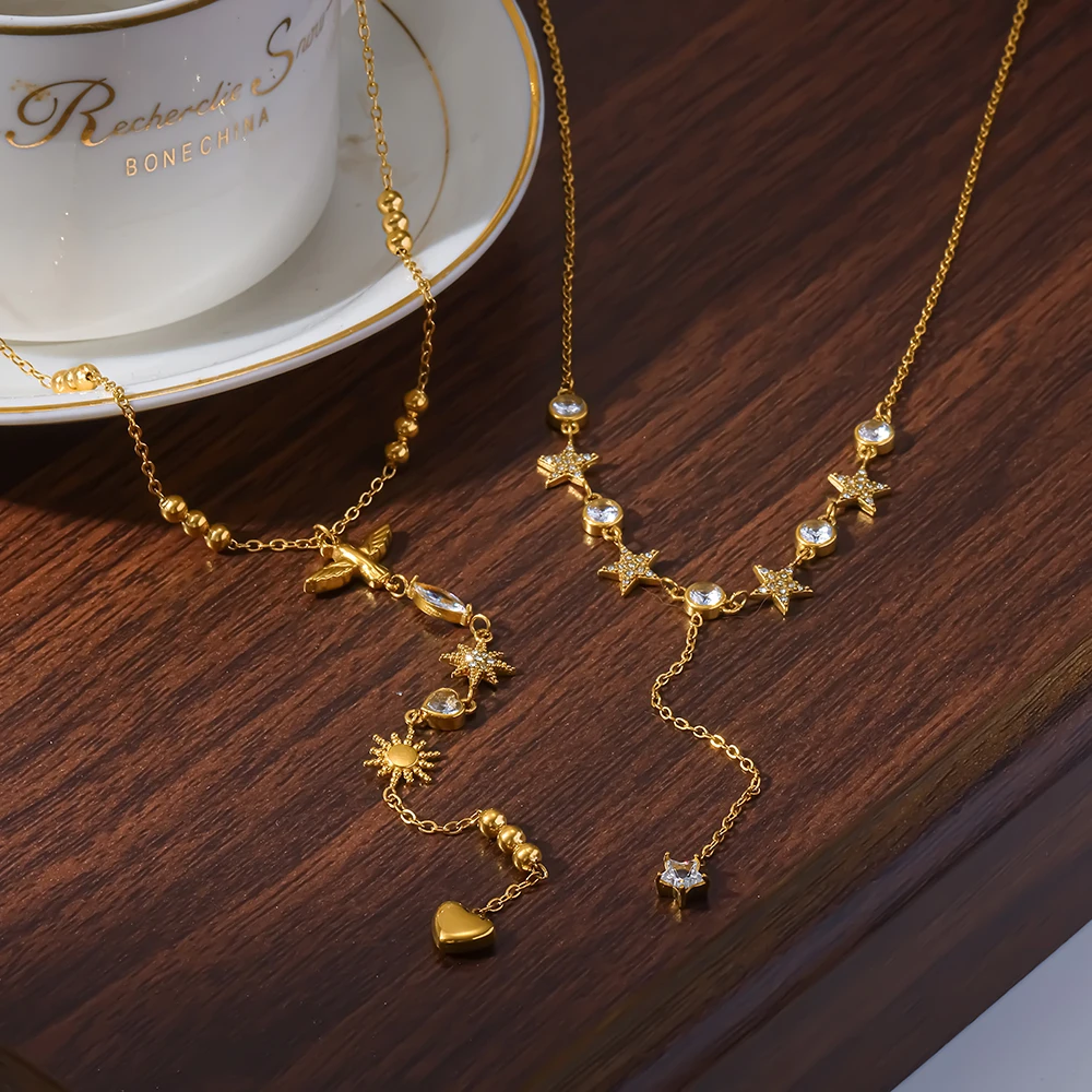 Elegant 18K Gold Plated Geometric Star Y-Necklace Pavé Zirconia Stainless Steel Chain Luxury Jewelry for Women Unique Gift
Elegant 18K Gold Plated Geometric Star Y-Necklace Pavé Zirconia Stainless Steel Chain Luxury Jewelry for Women Unique Gift