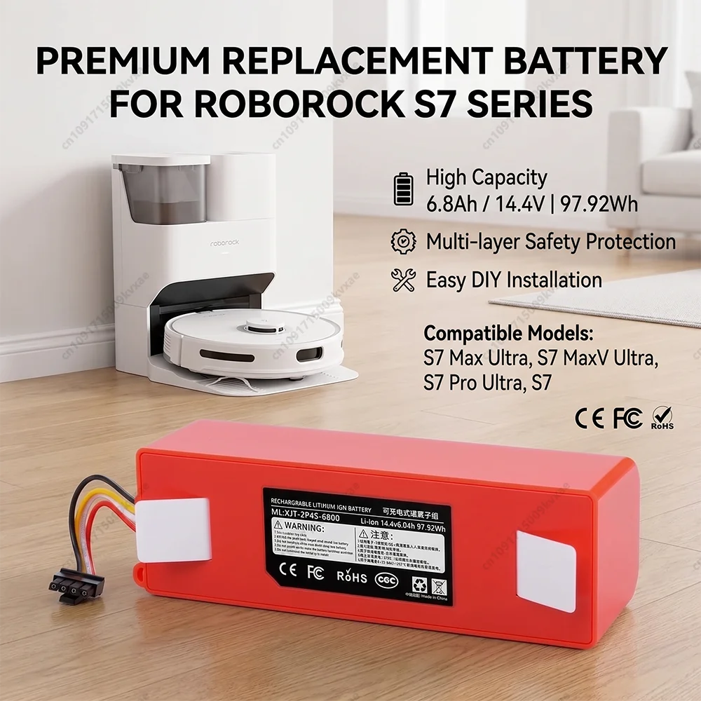 14.8V 6800mAh High Capacity Li-ion Pack for Roborock Q7 Max E25 E35 T4 Robotic Vacuum Cleaner Upgraded Replacement
14.8V 6800mAh High Capacity Li-ion Pack for Roborock Q7 Max E25 E35 T4 Robotic Vacuum Cleaner Upgraded Replacement
