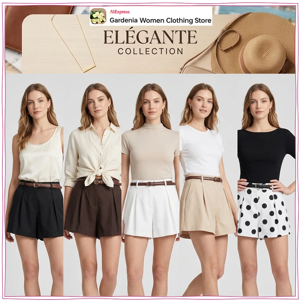 Elegant Chic Women Belted Pleated Shorts Stylish Summer Shorts New Mid-rise Shorts with Front Pockets & False Back Welt Pockets
Elegant Chic Women Belted Pleated Shorts Stylish Summer Shorts New Mid-rise Shorts with Front Pockets & False Back Welt Pockets
