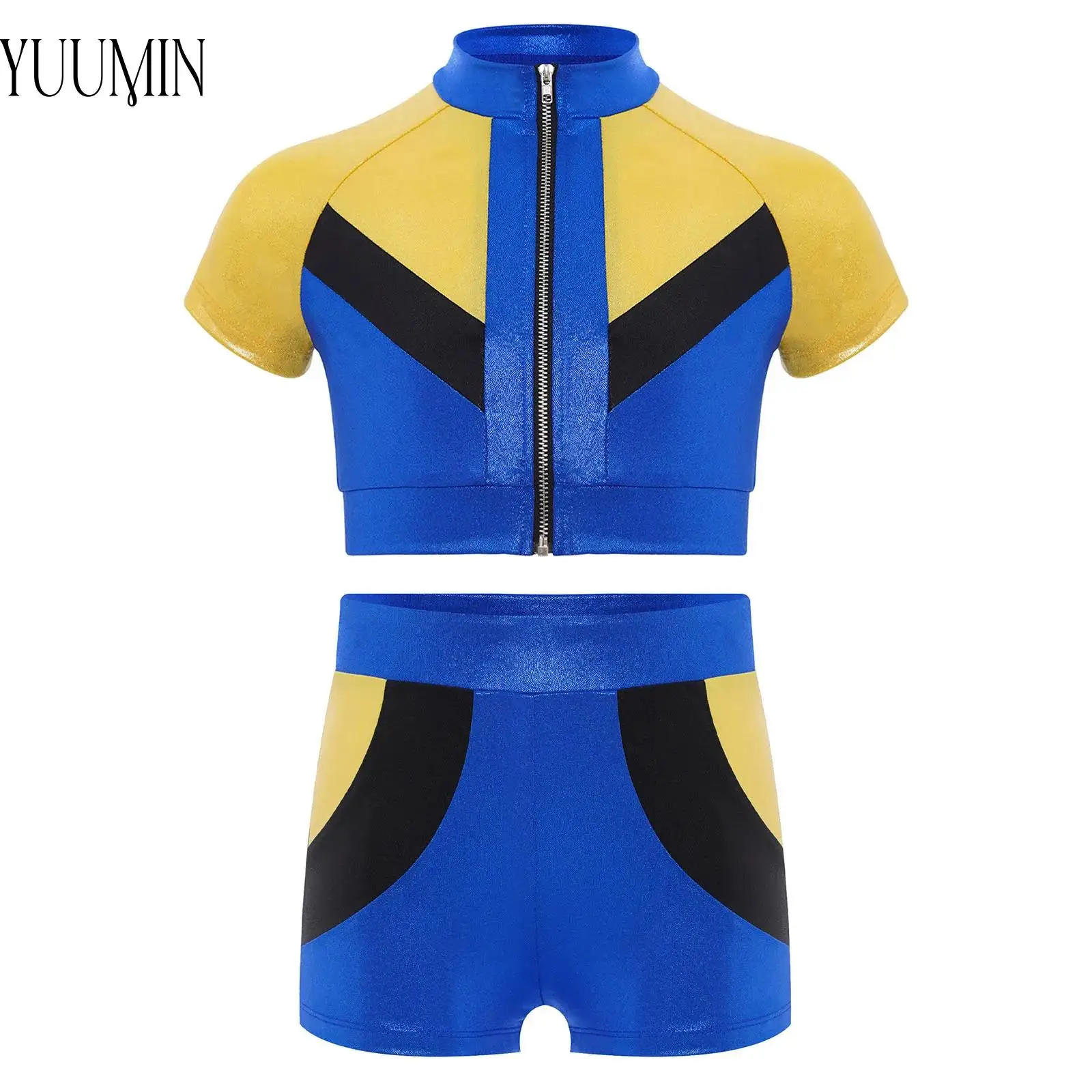 Kids Girls Sports Close-Fitting Shiny Stretchy Suit Short-Sleeved Crop Top And Shorts for Gymnastics Ballet Yoga Dance Sports
Kids Girls Sports Close-Fitting Shiny Stretchy Suit Short-Sleeved Crop Top And Shorts for Gymnastics Ballet Yoga Dance Sports
