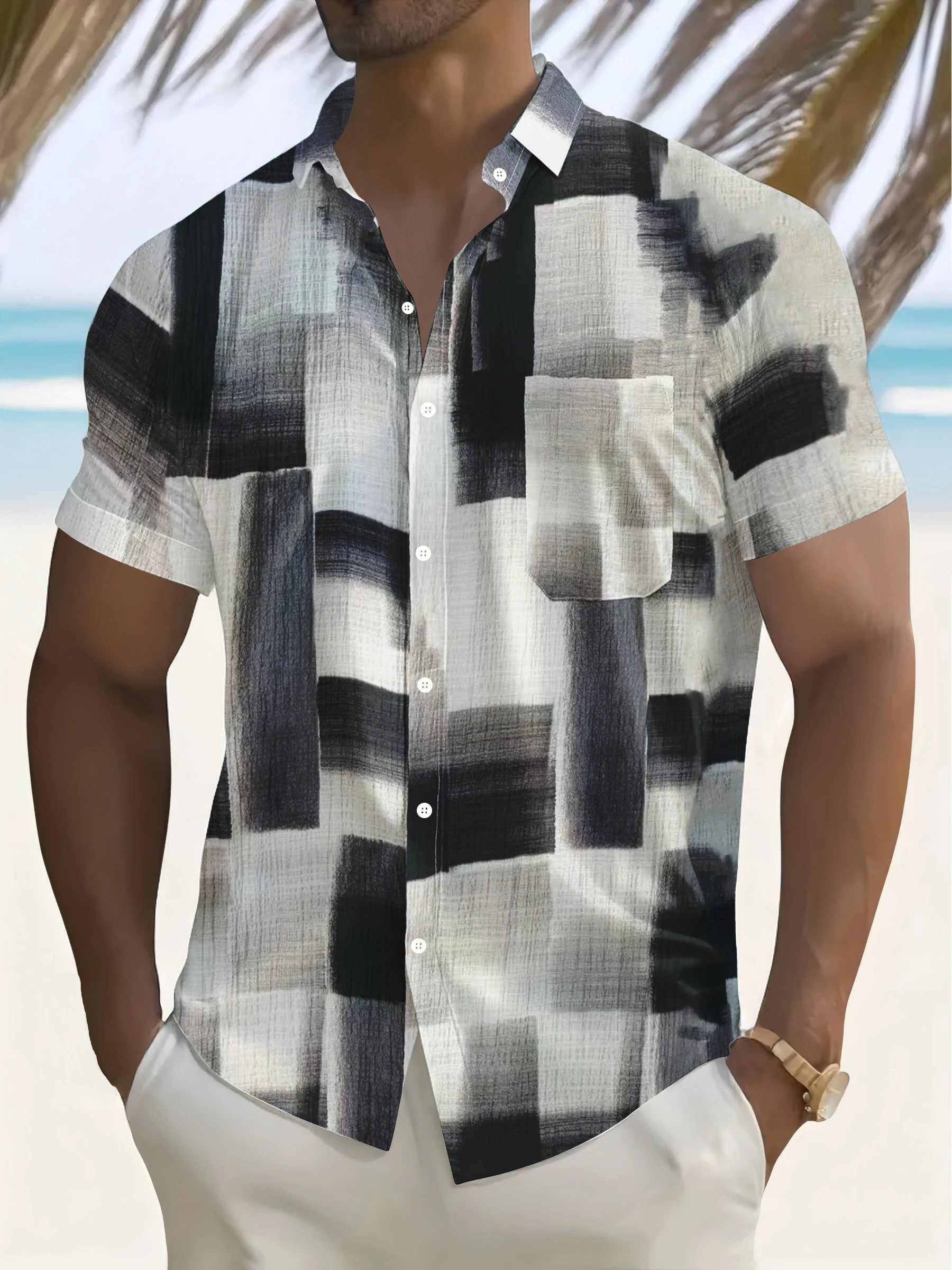 2025 Summer Men's Short-Sleeved New Style Shirt with Geometric Patterns, Casual Beach Collar Shirt
2025 Summer Men's Short-Sleeved New Style Shirt with Geometric Patterns, Casual Beach Collar Shirt