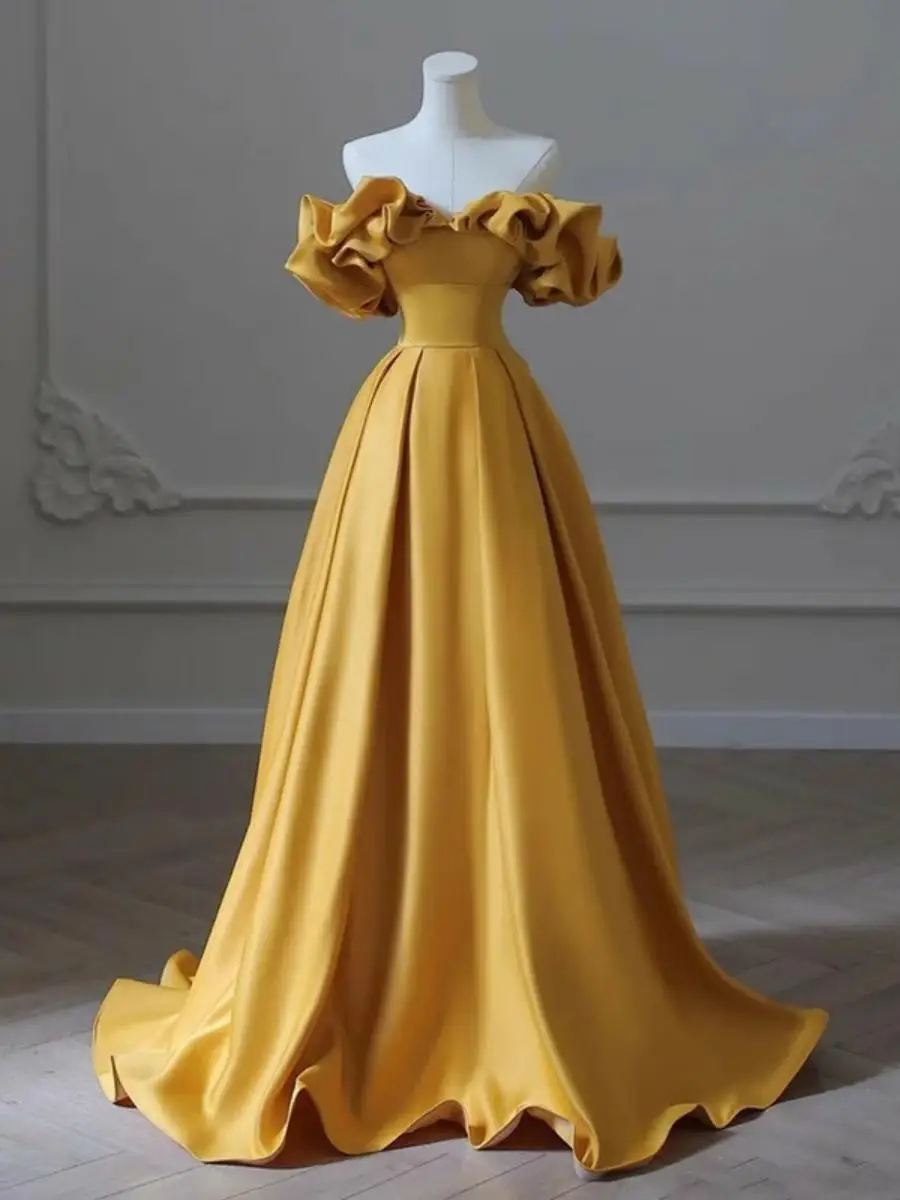 Elegant Yellow Satin Evening Dress Shoulder Bared Ball Gown Women's Fashion High-End Art Exam Hostess Dress Party Wear
Elegant Yellow Satin Evening Dress Shoulder Bared Ball Gown Women's Fashion High-End Art Exam Hostess Dress Party Wear
