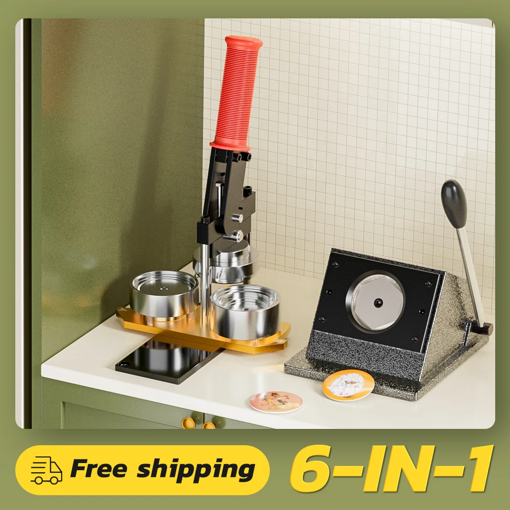 6 in 1 Button Maker Machine 58mm Badge Punch Press DIY Kit for Keychain Mirror Bottle Opener Fridge Magnet Party Event Gift
6 in 1 Button Maker Machine 58mm Badge Punch Press DIY Kit for Keychain Mirror Bottle Opener Fridge Magnet Party Event Gift