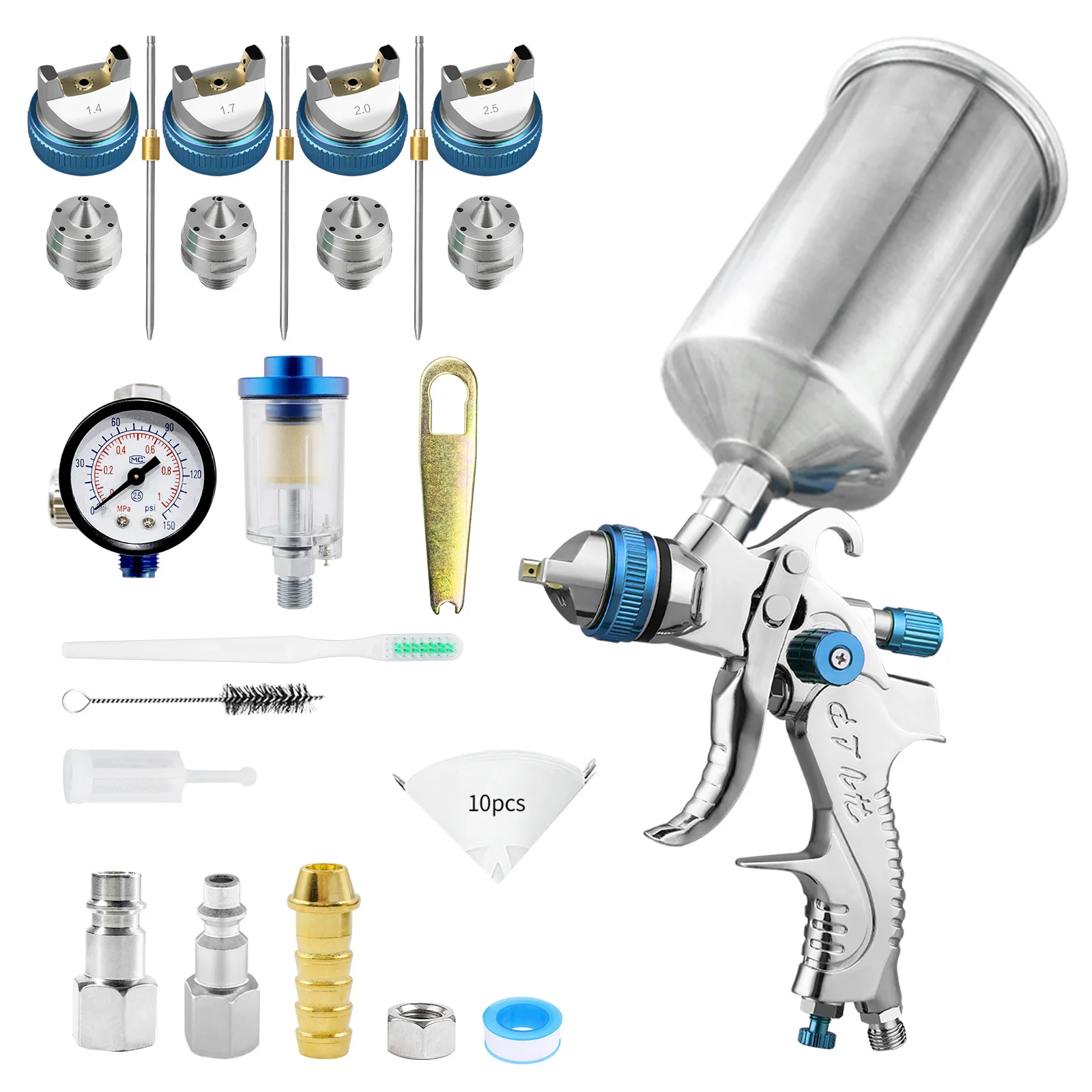 HVLP Professional Spray Gun with 1.4/1.7/2.0/2.5mm Nozzle and Air Regulator, Professional Gravity Spray Gun Kit for Car Primer
HVLP Professional Spray Gun with 1.4/1.7/2.0/2.5mm Nozzle and Air Regulator, Professional Gravity Spray Gun Kit for Car Primer
