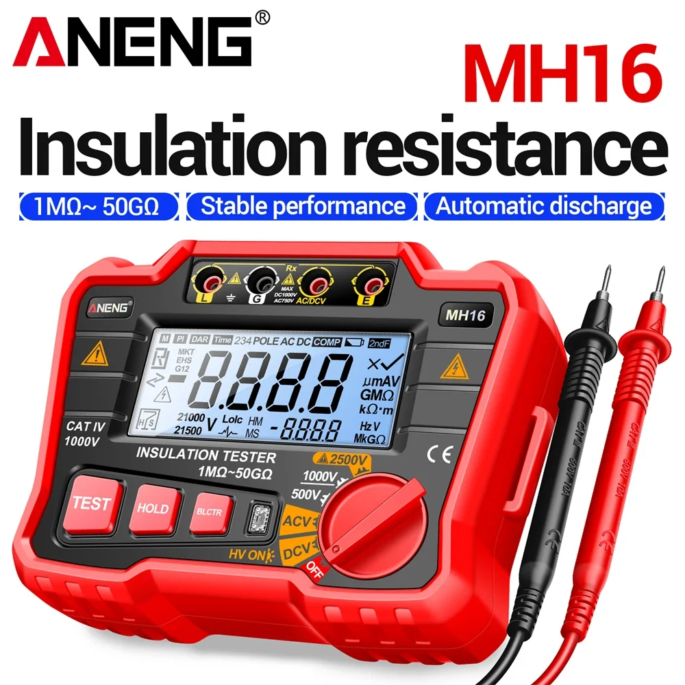 ANENG MH16 Ohmmeter 2500V Tester Display Resistor Insulation Resistance Meters High AC/DC Voltage Testing Megohmmeter Tools
ANENG MH16 Ohmmeter 2500V Tester Display Resistor Insulation Resistance Meters High AC/DC Voltage Testing Megohmmeter Tools