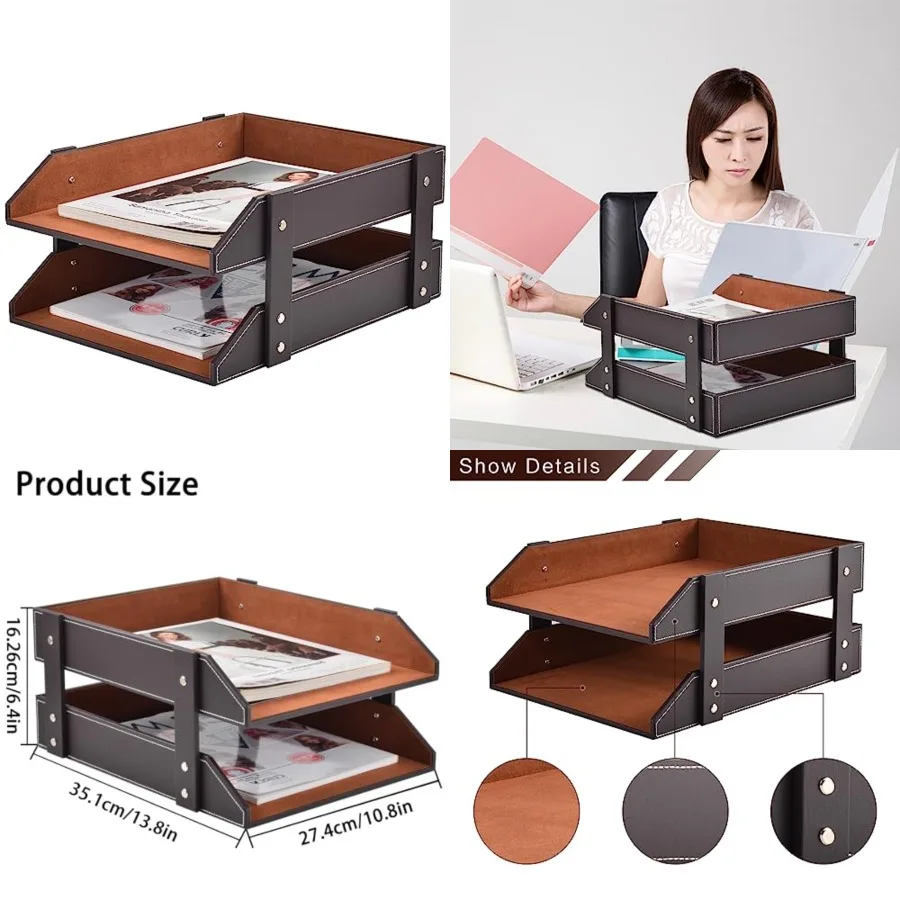 Leather Desk Organizer, 2-Tier Stackable Letter Tray Holder, Office Supplies Desktop Storage Box for Document, Stationery, Maga
Leather Desk Organizer, 2-Tier Stackable Letter Tray Holder, Office Supplies Desktop Storage Box for Document, Stationery, Maga