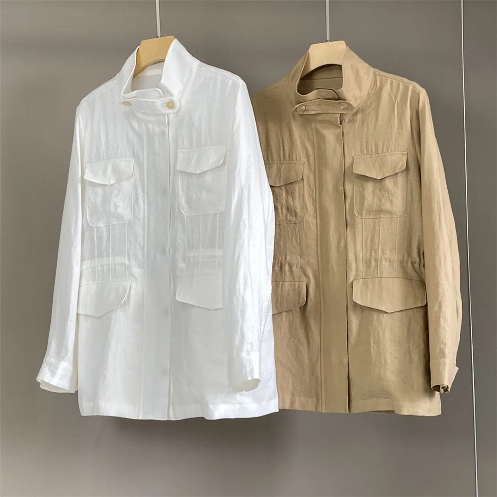 25 Spring/Summer New Women's Linen Drawstring Pocket Casual Long Sleeve Stand up Collar Top Coat
25 Spring/Summer New Women's Linen Drawstring Pocket Casual Long Sleeve Stand up Collar Top Coat