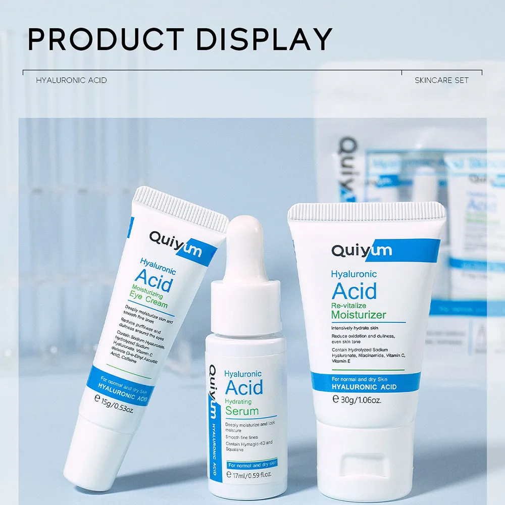 QUIYUM Hyaluronic Acid 3 Piece Skincare Set, Face Essence Eye Cream Moisturizer for Sensitive Skin, Anti Aging Fine Dull Skin
QUIYUM Hyaluronic Acid 3 Piece Skincare Set, Face Essence Eye Cream Moisturizer for Sensitive Skin, Anti Aging Fine Dull Skin