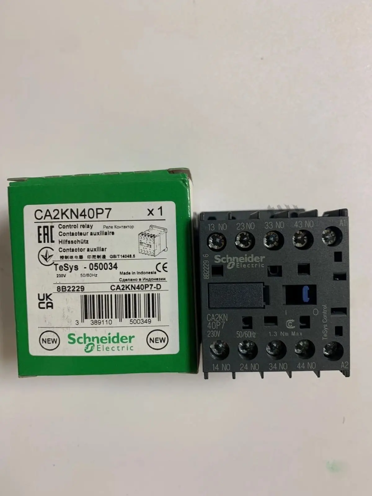 CA2KN40P7 CA2-KN40P7 control relay, TeSys K, 4P(4NO), =690V, 230V AC coil
CA2KN40P7 CA2-KN40P7 control relay, TeSys K, 4P(4NO), =690V, 230V AC coil