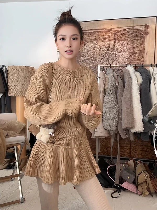 Съемный вязаный свитер и юбка, женский модный ленивый комплект, осень-зима, высокая талия, ор-длина, круглый Ne Long Sve
Съемный вязаный свитер и юбка, женский модный ленивый комплект, осень-зима, высокая талия, ор-длина, круглый Ne Long Sve