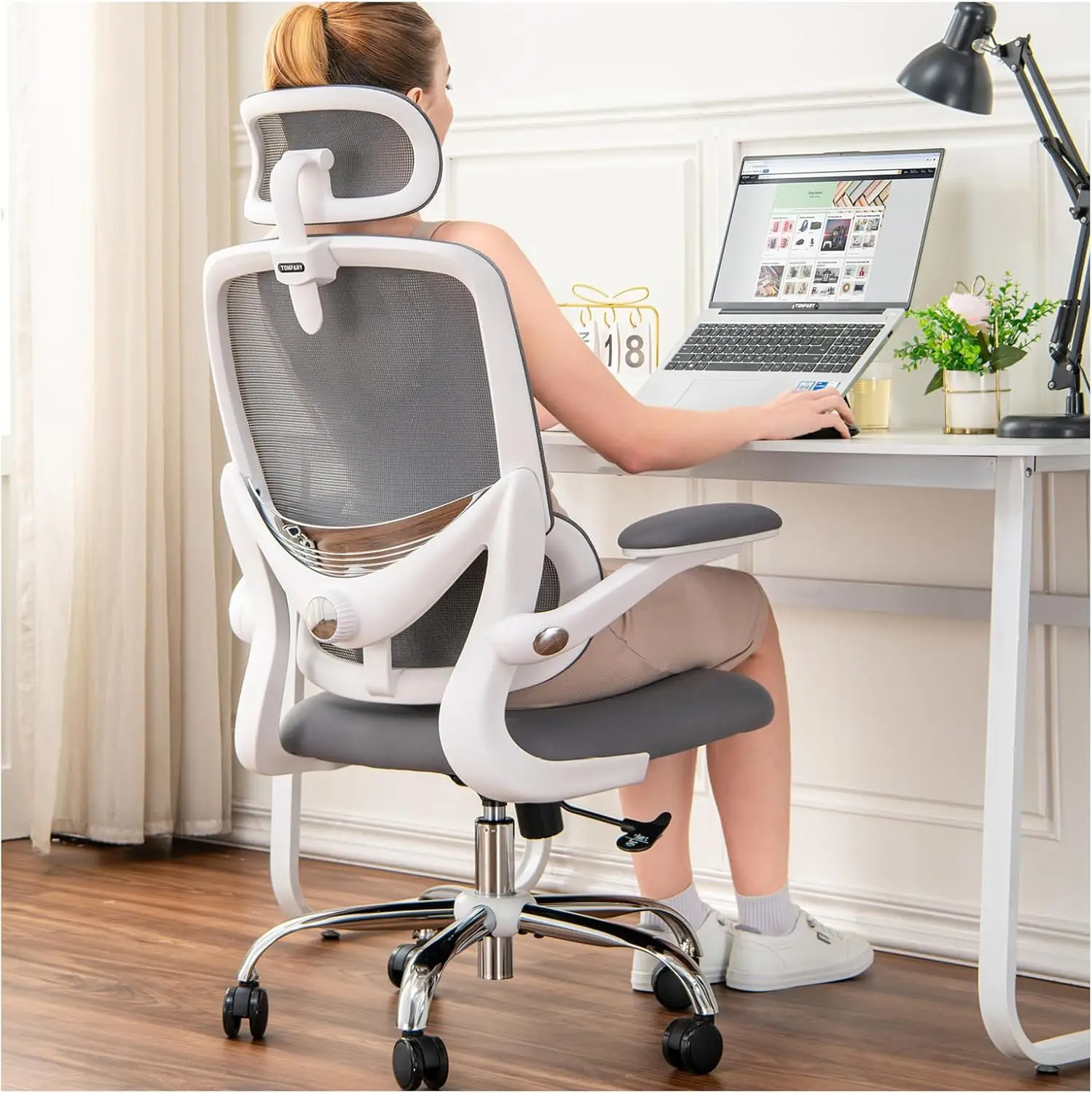 Ergonomic Home Office Chair, High Back Mesh Desk Chair with Adjustable Lumbar Support, Flip-up Armrest, Removable Headrest
Ergonomic Home Office Chair, High Back Mesh Desk Chair with Adjustable Lumbar Support, Flip-up Armrest, Removable Headrest