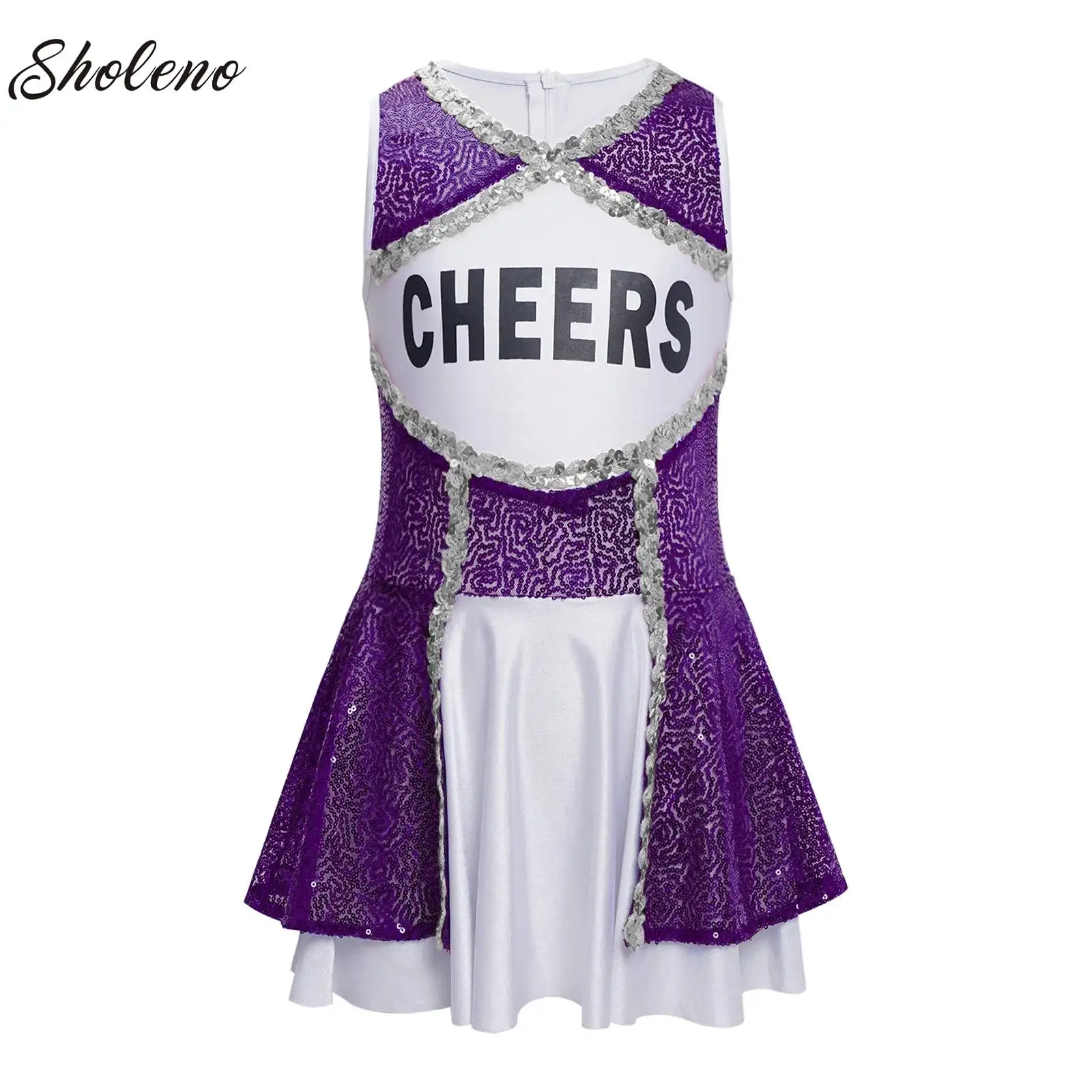 Teens Girls Sleeveless Sparkling Sequins Cheerleader Dress Cheerleading Uniform Halloween High School Stage Performance Costume
Teens Girls Sleeveless Sparkling Sequins Cheerleader Dress Cheerleading Uniform Halloween High School Stage Performance Costume