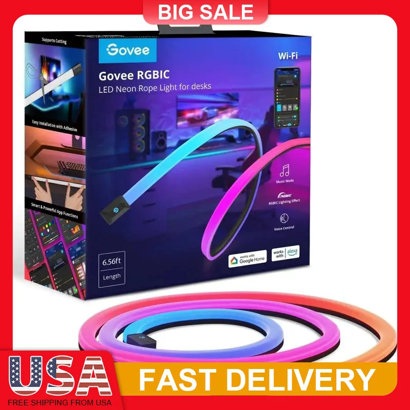 RGBIC Gaming Desk Light Strip Cuttable Neon Rope WiFi Bluetooth Alexa Google Assistant Voice Control Music Sync LED Lighting
RGBIC Gaming Desk Light Strip Cuttable Neon Rope WiFi Bluetooth Alexa Google Assistant Voice Control Music Sync LED Lighting