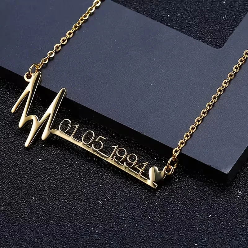 Custom Date Year Name Necklace Heartbeat Design Stainless Steel Personalized Letters Numbers Pendant Women DIY Jewelry Gift
Custom Date Year Name Necklace Heartbeat Design Stainless Steel Personalized Letters Numbers Pendant Women DIY Jewelry Gift