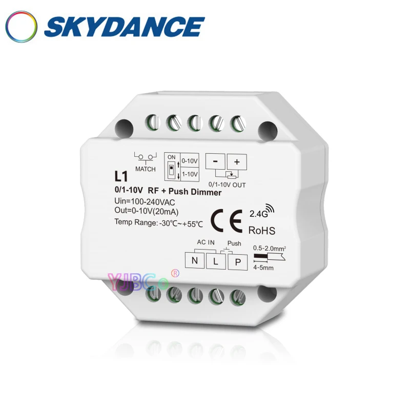 Skydance 0-10V RF AC Push Dim Dimmer single color LED strip Controller 2.4G dimming remote control 1-10V monochrome light tape
Skydance 0-10V RF AC Push Dim Dimmer single color LED strip Controller 2.4G dimming remote control 1-10V monochrome light tape