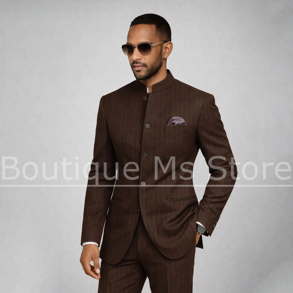 Men Striped Suit 2 Piece Set Mandarin Collar Blazer with Pants Formal Wedding Groom Prom Business Party Casual Smart Outfit
Men Striped Suit 2 Piece Set Mandarin Collar Blazer with Pants Formal Wedding Groom Prom Business Party Casual Smart Outfit