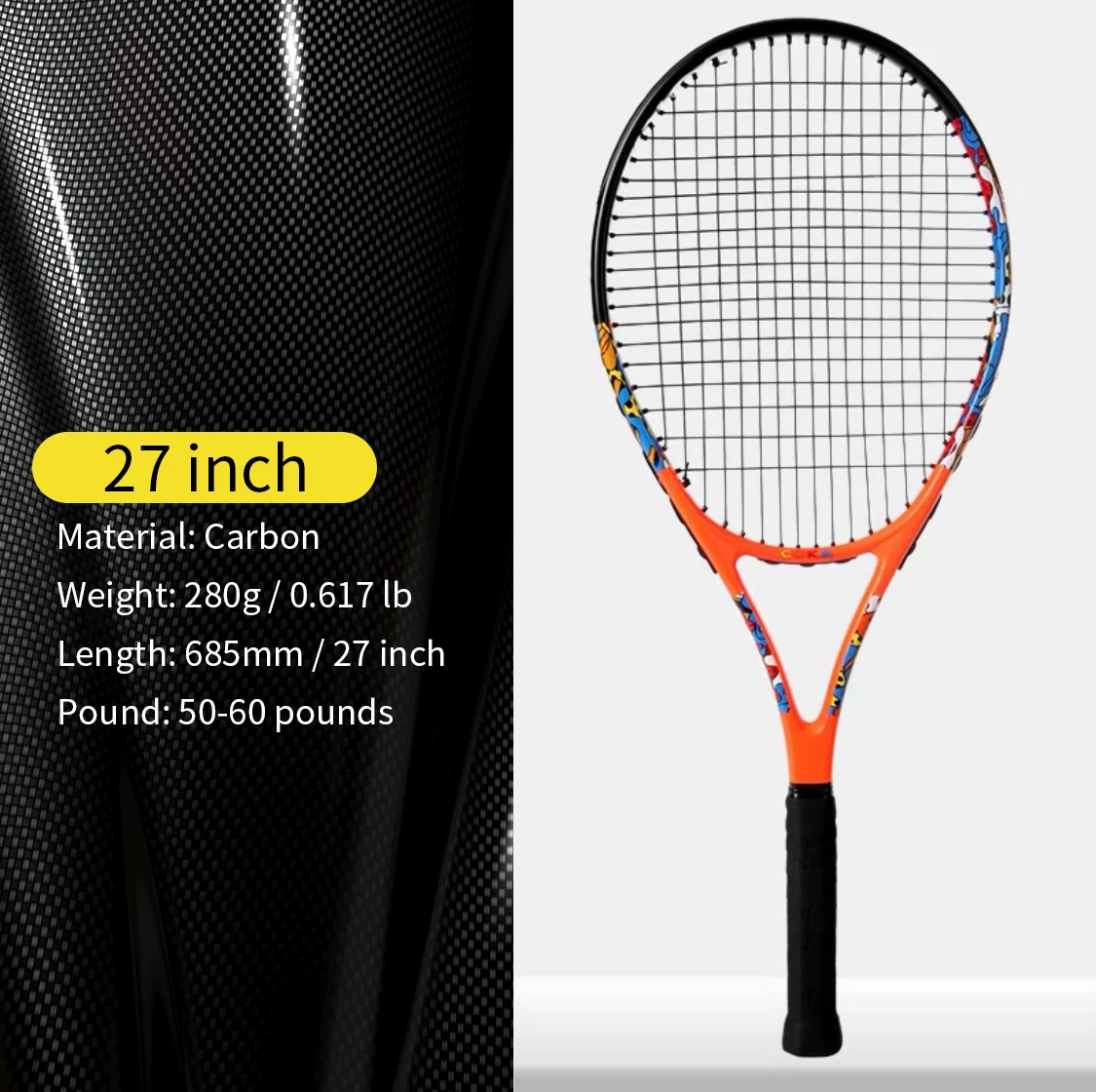 27 inch tennis racket for adults Pink, white, orange, blue high elasticity carbon fiber woman 60 pounds Durable hit professional
27 inch tennis racket for adults Pink, white, orange, blue high elasticity carbon fiber woman 60 pounds Durable hit professional