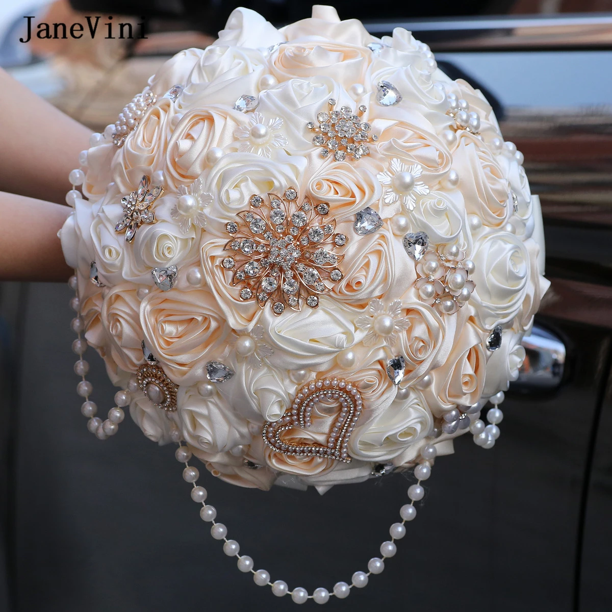 JaneVini New Elegant Bridal Bouquets with Rhinestone Artificial Satin Roses Flowers Pearl Ivory Fake Bouquet Wedding Accessories
JaneVini New Elegant Bridal Bouquets with Rhinestone Artificial Satin Roses Flowers Pearl Ivory Fake Bouquet Wedding Accessories