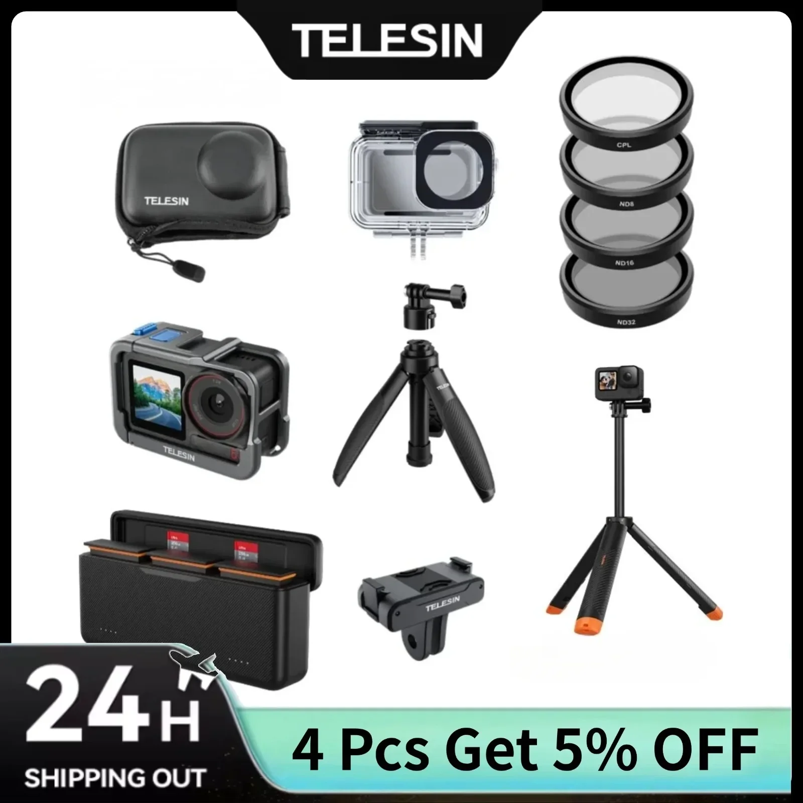TELESIN for DJI OSMO Action 5 Pro 4 3 Accessories Set Selfie Stick Tripod Protective Frame Case and CPL ND 8 32 64 Filters Kit 
TELESIN for DJI OSMO Action 5 Pro 4 3 Accessories Set Selfie Stick Tripod Protective Frame Case and CPL ND 8 32 64 Filters Kit